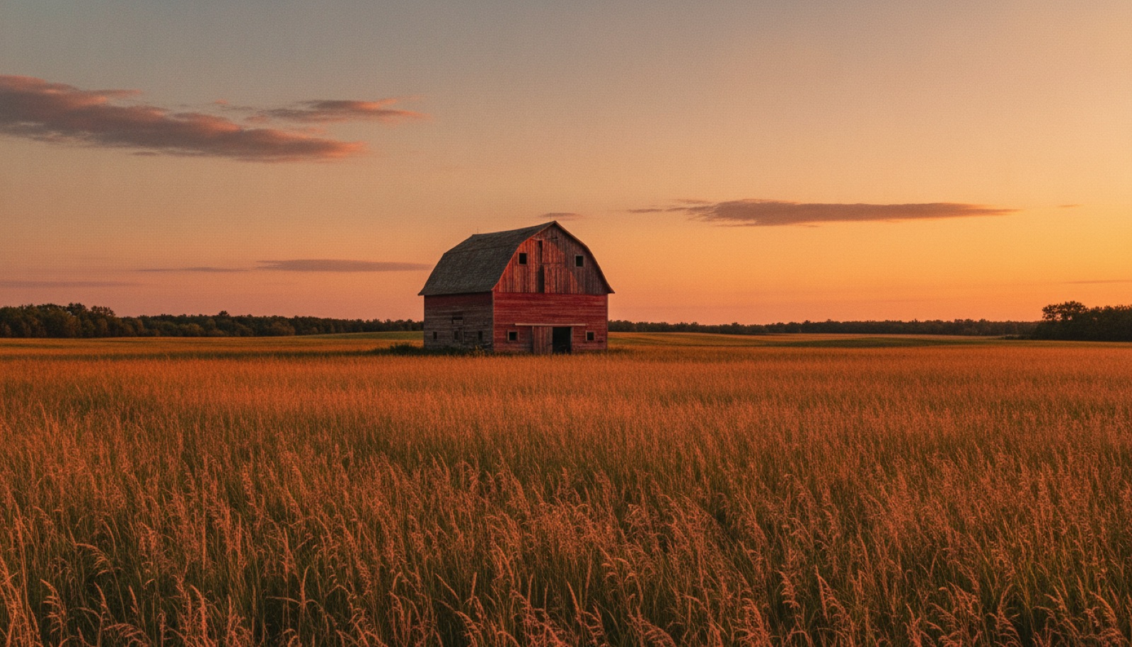 A weathered Michigan barn silhouetted at dusk