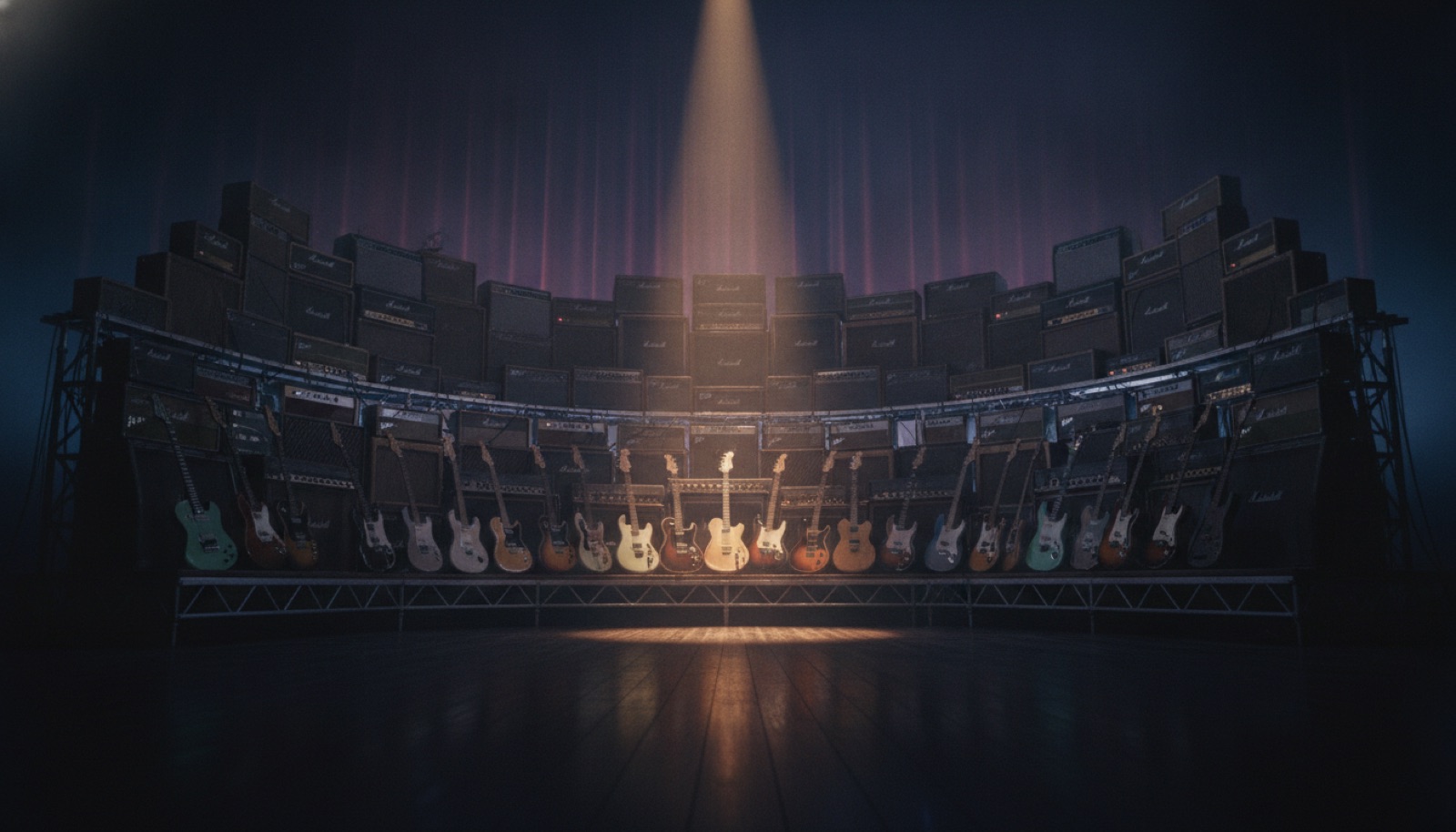 Four musicians in silhouette on a dark stage lit by a single warm spotlight and drifting haze